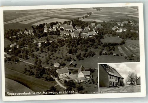 Mainwangen Fliegeraufnahme Gemischtwaren L. Martin Landpost Mainwangen über Stockach