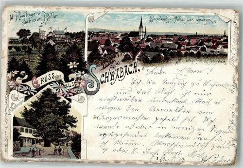 Schwabach 1898 Lithographie Gasthaus Salvator Keller Am Hordlertor