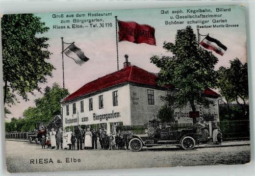 Riesa Gasthaus zum Bürgergarten Radfahrer Station Fahnen