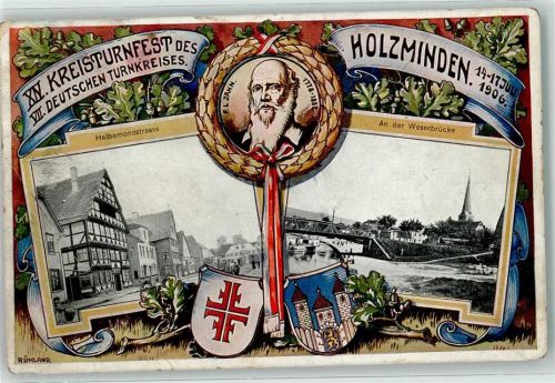 37603 W3450 Holzminden 1906 Gebrauchsspuren 14. Kreisturnfest d. 7. Deut. Turnkreises 1906 Portrait Turnvater Jahn