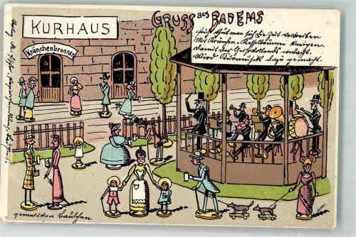 Bad Ems 1911 Lithographie Kurhaus Kur-Ochster Humor