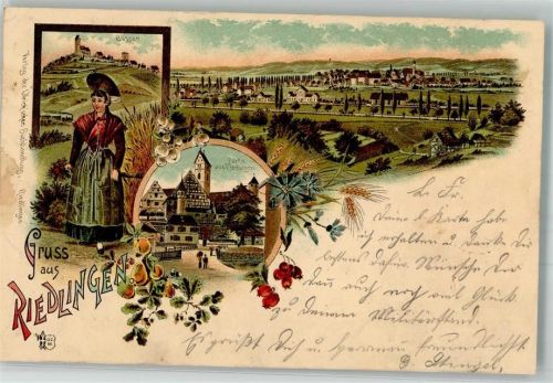 Riedlingen 1897 Lithographie Tracht