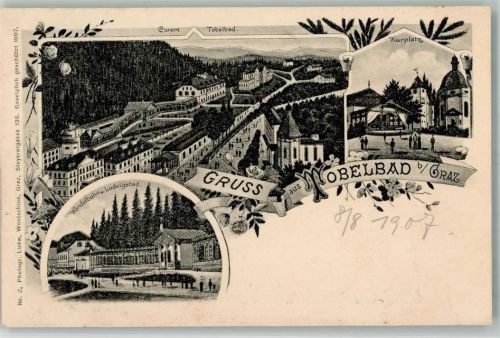 Tobelbad 1907 Wandelbahn u. Ludwigsbad Kurplatz bei Nacht