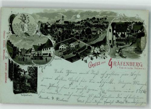 Gräfenberg 1900 Wappen Teufelstisch Bahnhof Marktplatz Mondschein Verlag Ottmar Zieher- München