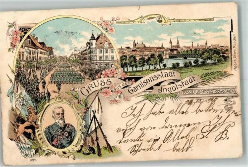 Ingolstadt 1900 Garnisionsstadt Ingolstadt Parade Gewehre Pickelhaube Donau-Brücke