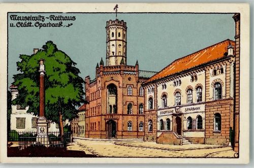 04610 O7404 Meuselwitz , Thür Künstlersteindruck Städt. Sparbank Rathaus