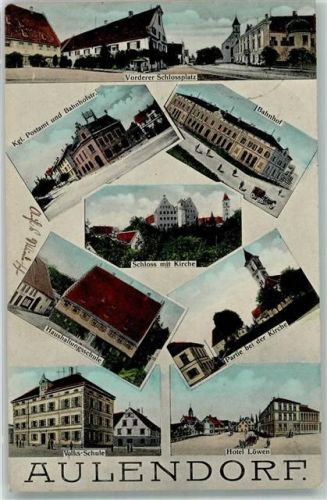 Aulendorf 1909 Vorderer Schloßplatz Rathaus Kgl. Postamt Hotel Löwen