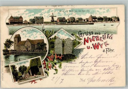 Nieblum 1898 Alte Grabsteine Windmühle Dorfstrasse Nieblumer Dorfkirche
