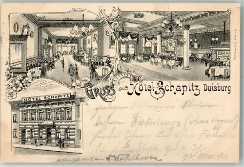 Duisburg 899 Hotel Schapitz Gastraum Speisezimmer Lithographie