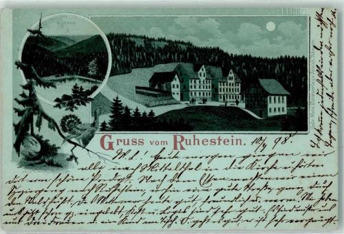72270 W7292 Ruhestein 1898 Lithographie / Mondschein Wildsee Auerhahn