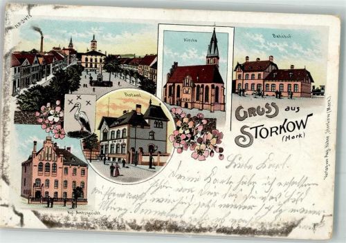Storkow 1901 Kgl. Amtsgericht Postamt Stadtwappen Bahnhof
