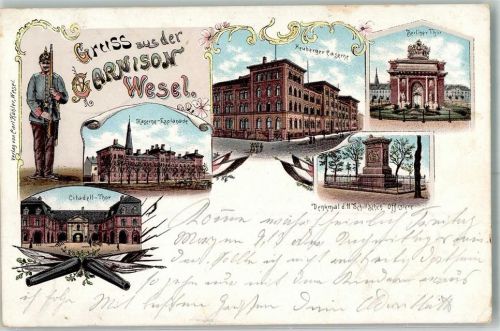 Wesel 1898 Garnison Wesel Kaserne Esplanade Wachsoldat Citadell-Tor Berliner Tor Heuberger Kaserne Bahnpost Köln- Zug 262