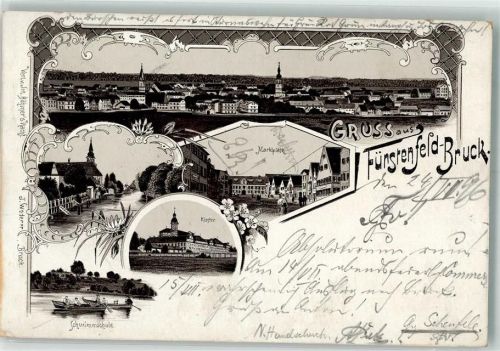 Fürstenfeldbruck 1896 Schwimmschule Ruderboot Marktplatz Kloster