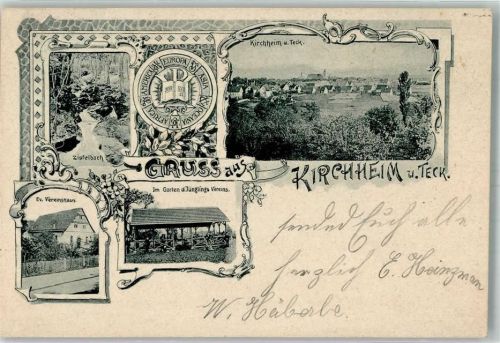 Kirchheim 1899 Ev. Vereinshaus Garten d. Jünglings-Vereins Zipfelbach Wappen