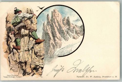 Bergsteiger Alpine Karte Verlag Seeger + Adelskorrespondenz Platz, E. 1898 Lithographie / Künstlerkarte
