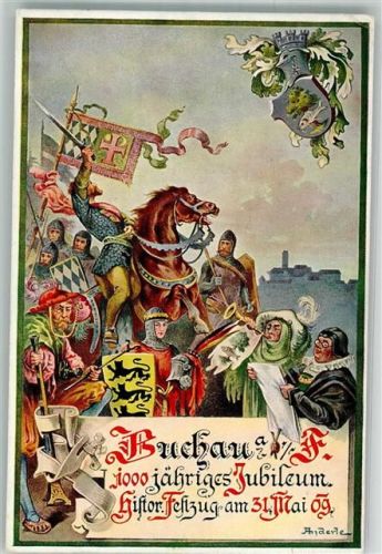 Buchau 1909 1000 jähriges Jubiläum Histor. Festzug Mai 1909 sign. Anderle