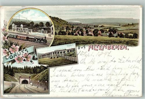 33184 W4791 Altenbeken 1897 Lithographie Viadukt Tunnel-Eingang Bahnhof