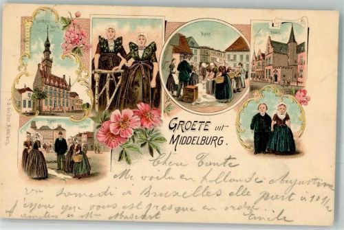 Middelburg 1899 Tracht Kirche Marktszene