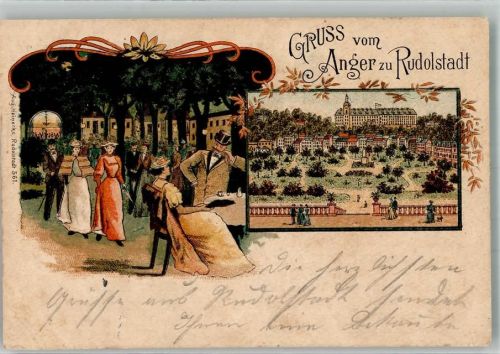 Rudolstadt 1899 Lithographie Gasthaus Anger Gartenwirtschaft
