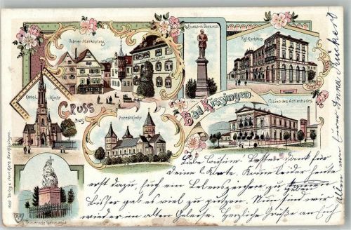 Bad Kissingen 1905 Bismarck-Denkmal Trauernde Germania Kath. Kirche Unterer Marktplatz