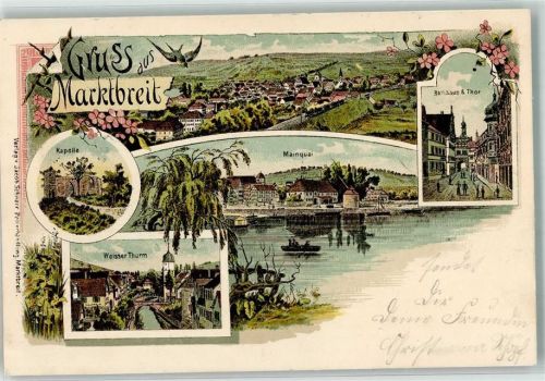 Marktbreit 1898 Rathaus Stadttor Weisser Turm Kapelle Schwalbe