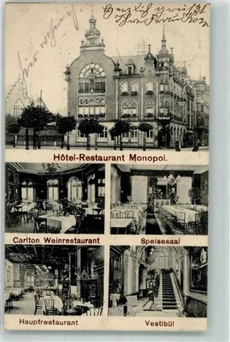 Saarbrücken 1912 Hotel Monopol Carlton Weingasthaus