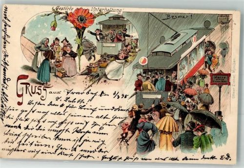 Gruss aus Humor Zieher, Ottmar Straßenbahn 1898 Lithographie / Künstlerkarte