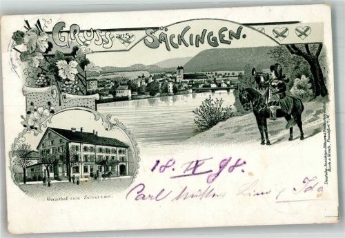 Bad Säckingen 1898 Der Trompeter von Säckingen Gasthaus zum Schützen Rhein