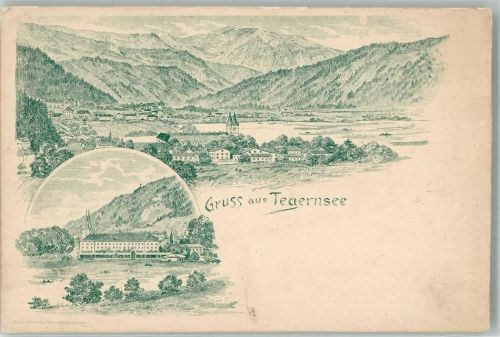 Tegernsee Verläufer Druck um 1890 Frühe Karte Tegernsee
