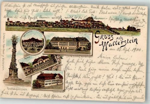 Wallenstein 1900 Lithographie Fürstl. Reitschule u. Schloss Kurhaus
