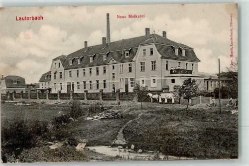 Lauterbach 1907 Neue Molkerei Pferdefuhrwerk Schimmel Bahnpost Zug 528