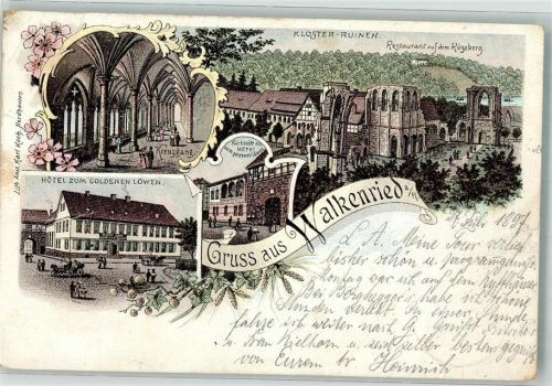 Walkenried 1897 Hotel zum Goldenen Löwen Kreuzgang Kloster-Ruinen Gasthaus Röseberg Bahnpost Nordhausen Zg. 289