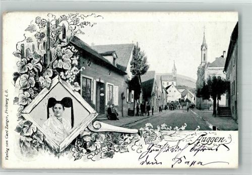 Auggen 1901 Markgräfler Tracht Dorfstraße Kirche