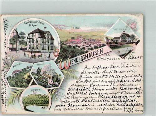 Wendershausen 1898 Lithographie Forsthaus Ludwigstein Arenstein Gasthaus zur Krone