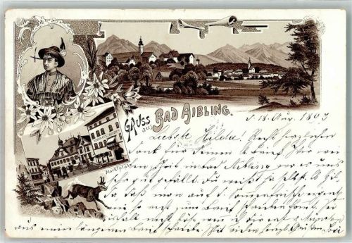 Bad Aibling 1897 Trachtenbursche Marktplatz Kurhotel Gemse Edelweiss