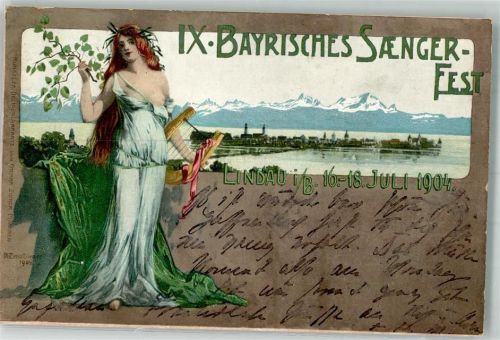 Lindau 1904 IX. Bayrisches Sängerfest 1904 Lyra-Spielerin Bodensee