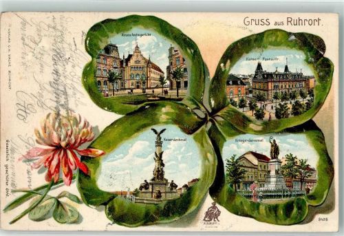 Ruhrort 1903 Neues Amtsgericht Kaiserl. Postamt Kriegerdenkmal Kaiserdenkmal Lithographie