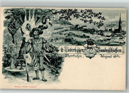 Pfarrkirchen 1901 Lithographie 6. Niederbayer. Bundesschiessen 1901 Wappen Schütze
