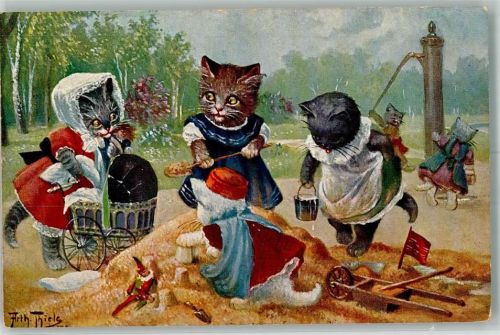 1913 Katze vermenschlicht Kinderwagen Kinderspiele Verlag T.S.N. Serie 1610