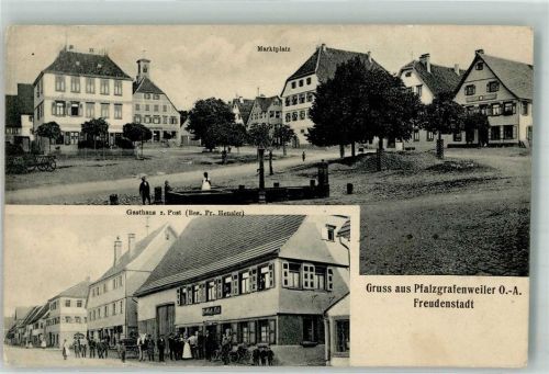 Pfalzgrafenweiler 1911 Marktplatz Brunnen-Tränke Gasthaus zur Post Fahrräder