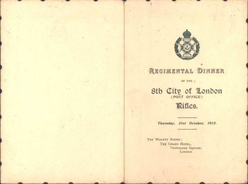 London Regimental Dinner 31. Okt. 1912 Grand Hotel; KEINE AK, ca. 21x15,6 cm aufgeklappt
