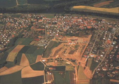 Bischberg Fliegeraufnahme Schwabenflugbild; Klebereste auf Rückseite