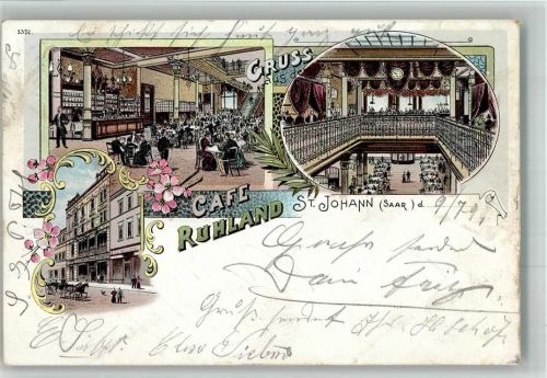 St. Johann 1899 Lithographie Cafe Ruhland Cafestube Parterre und 1. Etage