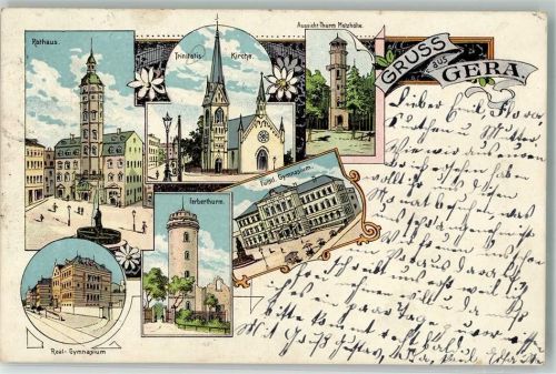 Gera 1908 Rathaus Real-Gymnasium Ferberturm Trinitas-Kirche