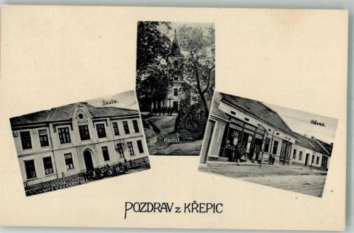 Krepitz Krepice 1937 Foto AK Schule Kirche Geschäft