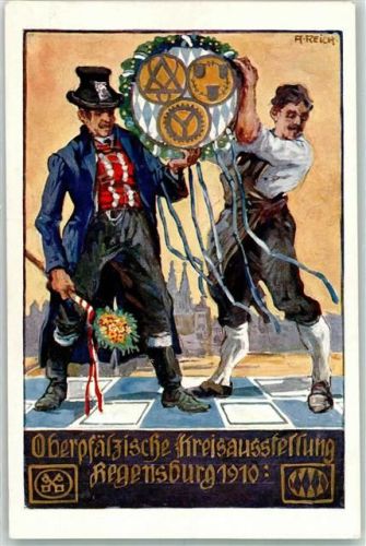 Regensburg 1910 Oberpfälzische Kreisausstellung 1910 Handwerker sign. A. Reich