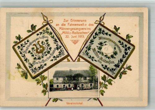 Roitzschen 1913 Fahnenweihe des Männergesangsvereins Miltitz-Roitzschen 1913 Fahnen Vereinslokal Bahnpost Leipzig-Dresden
