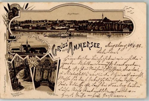 Dießen 1898 Beyerdiessen Klostergarten Wasserfall Klosterkirche Ammersee Salondampfer Verlag Ottmar Zieher-München
