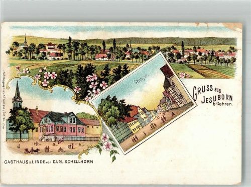 Jesuborn Lithographie Dorfstrasse Gasthaus zur Linde