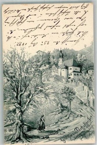 Partenkirchen 1897 Künstlerkarte Vorläufer Bergkirche Mutter mit Kind sign. Anton